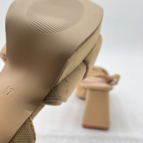 Pazzion Khaki Platform Square Toe Pleated Ruffle Chunky High Heels Strap Sandal - Picture 6 of 8